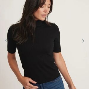 Marine Layer Lexi Rib Mock Neck Top Black